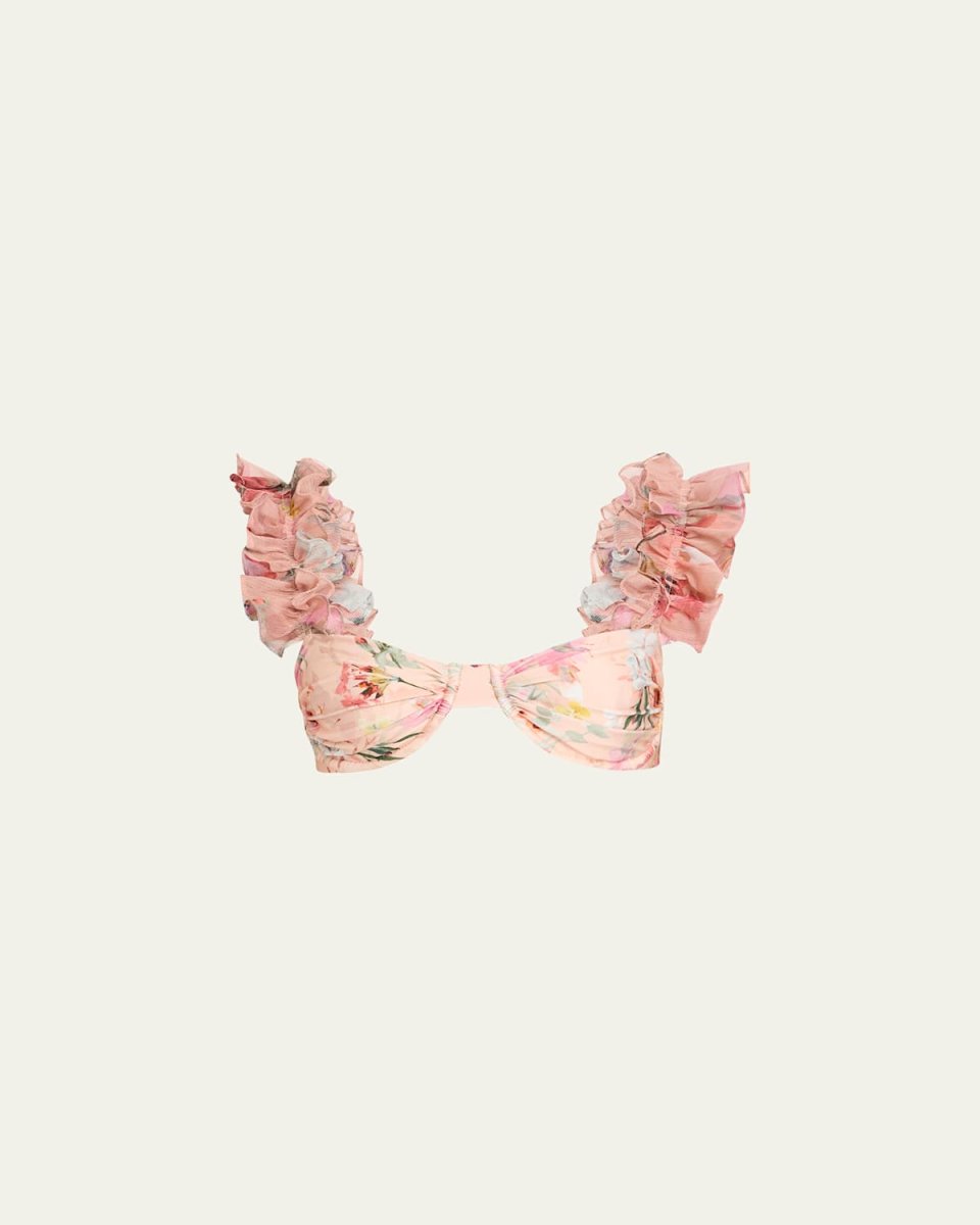 Lily Flower Flutter Sleeve Bikini Top